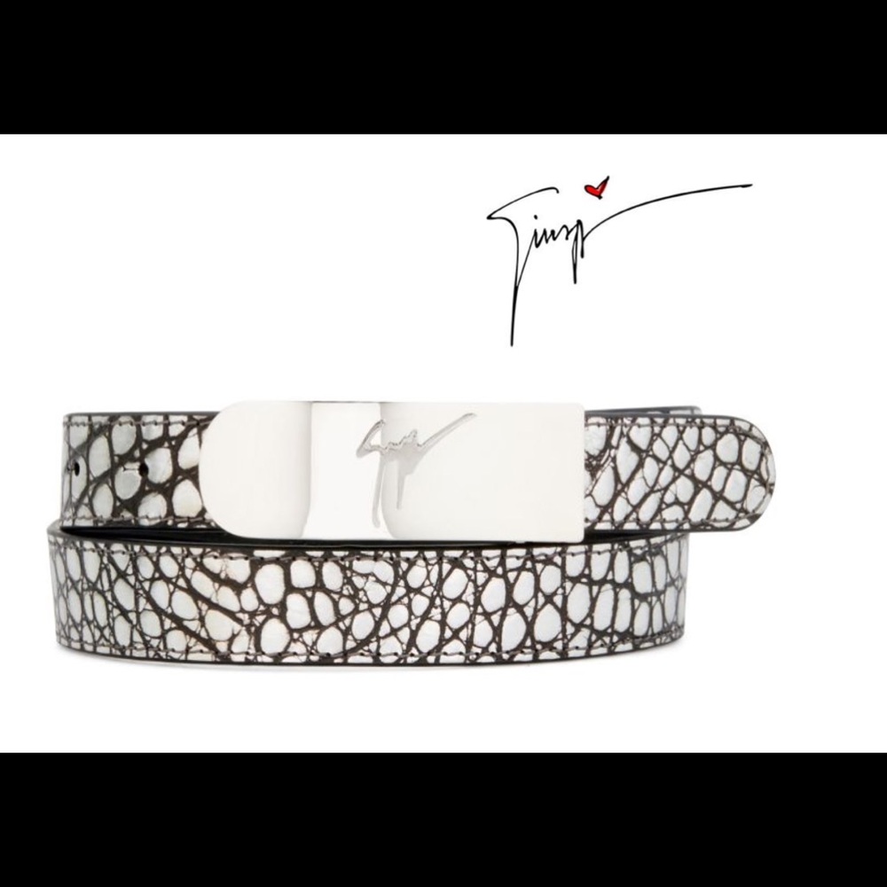 🎁giuseppe zanotti NEW silver croc leather designer belt